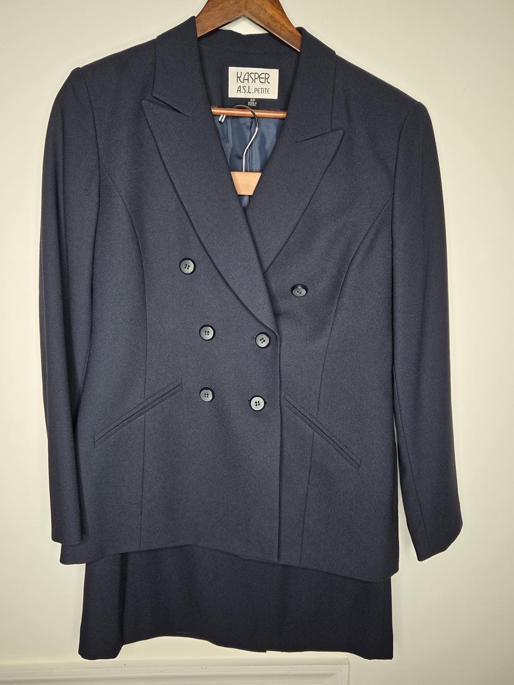 NWT Kasper A.S.L. Petite Navy Double-Breasted Blazer & Skirt Suit Set 8P